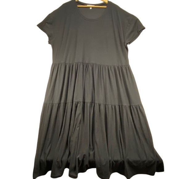 Jamie & Layla Tiered Dress Casual Midi Short Sleeve Knit Comfy Black 3X - Picture 1 of 7